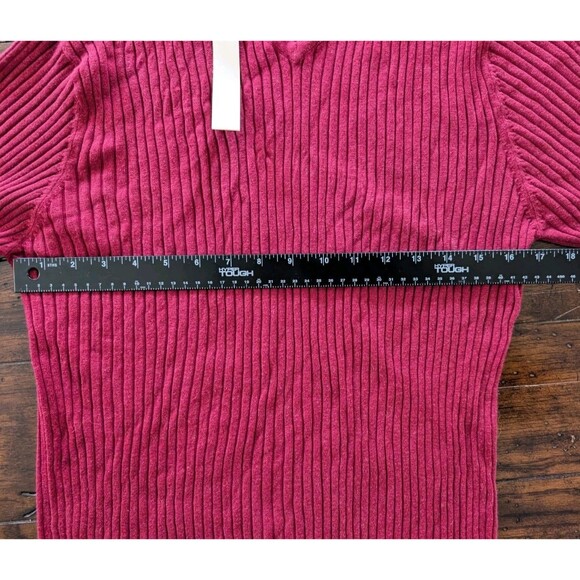 Perry Ellis Sweater Women's Large V-Neck Ribbed Knit Red Burgundy Rayon Cotton - Picture 4 of 6